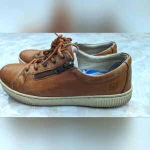 BORN  Brown Leather Zip Lace-Up Sneakers Size 7M
